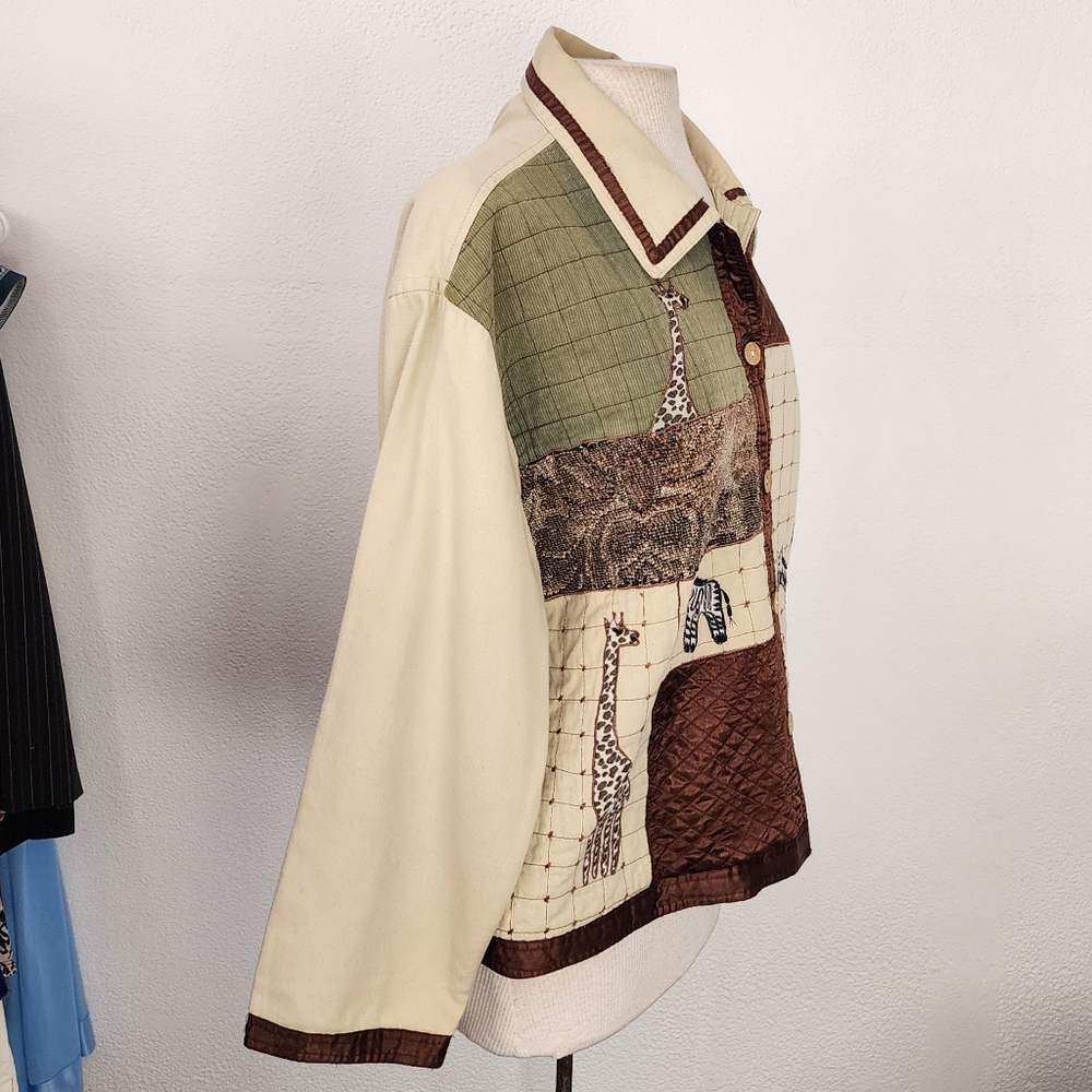 New Direction Jacket 100% Cotton Safari Zebra Patchwork Cream Multi Size XL - Picture 7 of 14